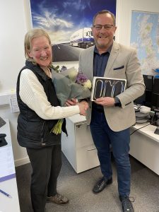 Mavis Nelson – Office Supervisor for DC North West region receives her 20 year service award from Operations Director Lee Hassett